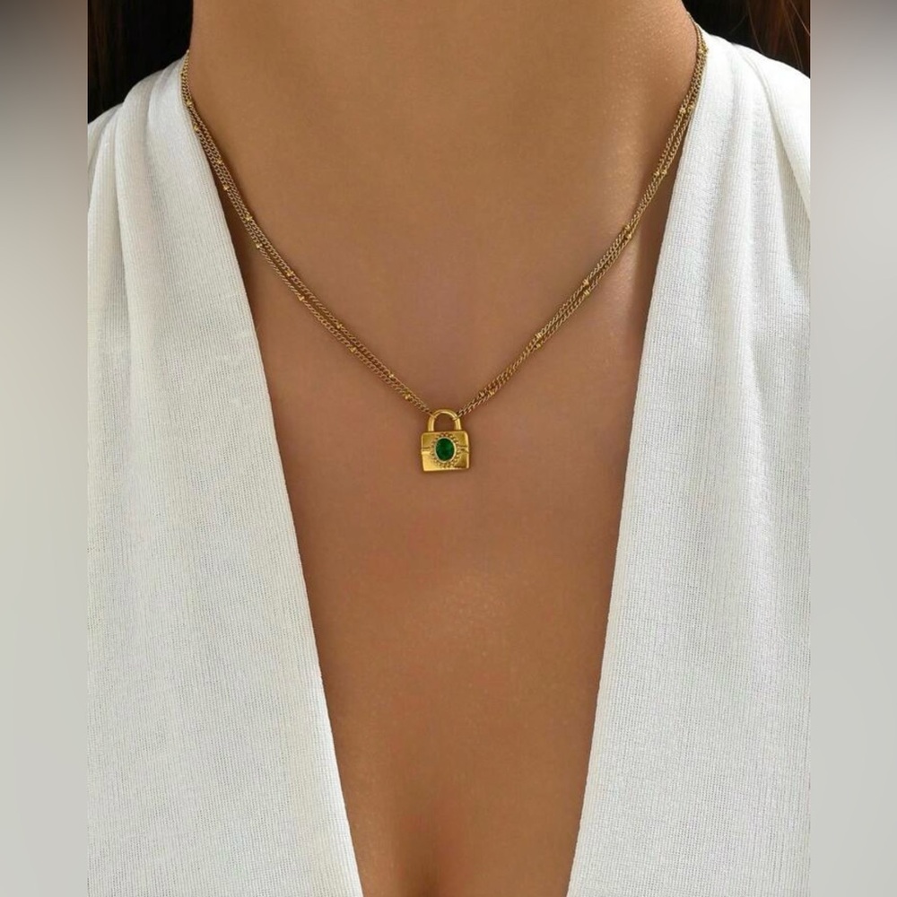 18K Gold Plated Padlock Necklace*Vintage Necklace*Bubble Chain Necklace - Picture 2 of 10
